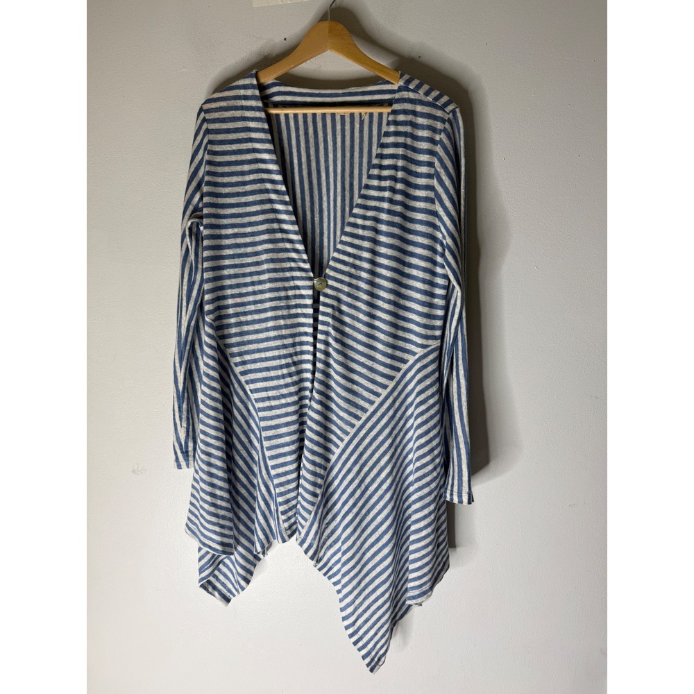 Soft Surroundings Blue & White Striped Linen Cardigan Long Sleeve lagenlook s